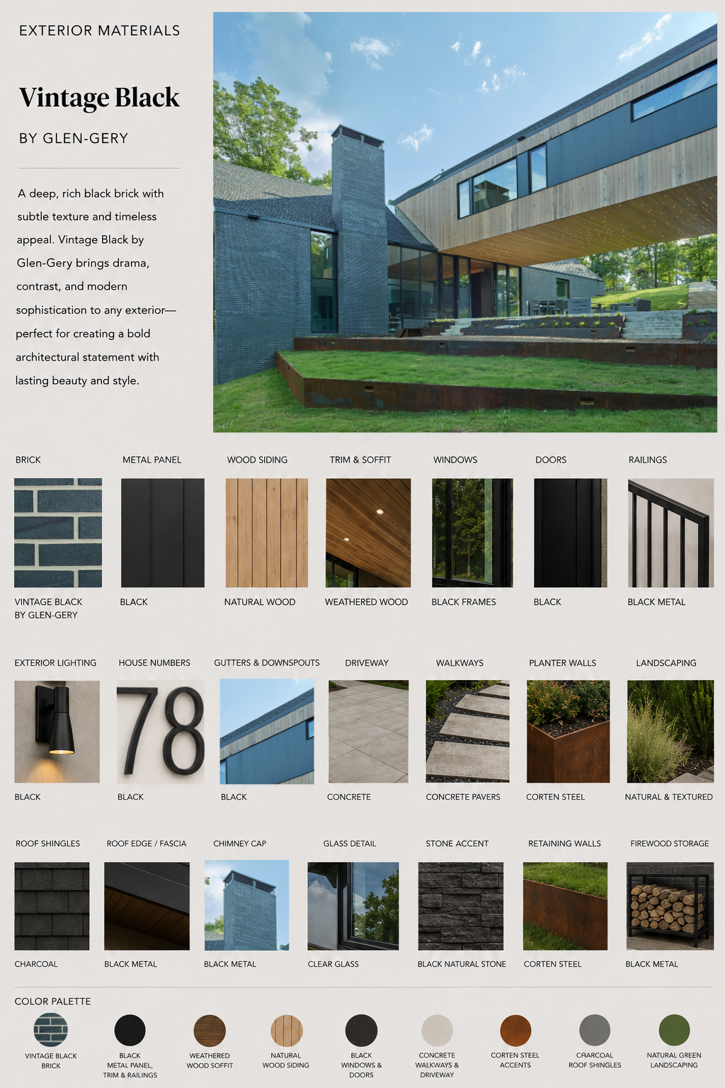 vintage black velour brick product residential material mood board