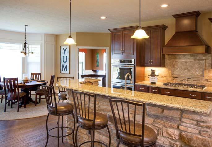 Stone Fireplace, Accent Wall, Backsplash & Island